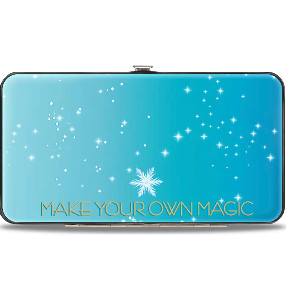 Hinged Wallet - Frozen Elsa Letting It Go Transformation Blocks + MAKE YOUR OWN MAGIC Stars Aqua White Gold