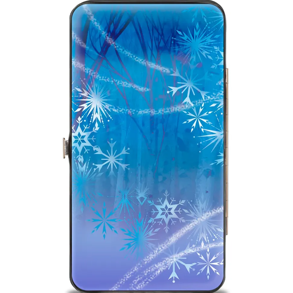 Hinged Wallet - Frozen II Elsa Pose Swirling Snowflakes Blues