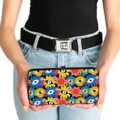 Hinged Wallet - Funky Eye Flowers Black/Multi Color