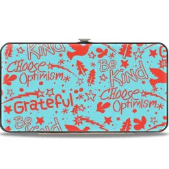 Hinged Wallet - GRATEFUL OPTIMISM BE KIND Icons Collage Blue/Red