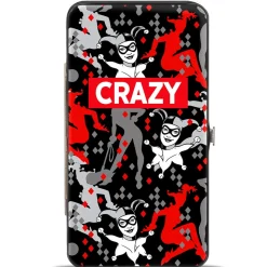 Hinged Wallet - Harley Quinn CRAZY Face Silhouette Poses Diamonds Black Grays Red White
