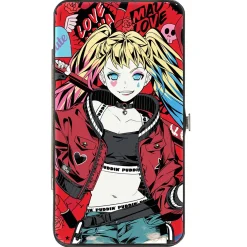 Hinged Wallet - Harley Quinn Pudding Anime Poses and Icons Collage Red/Black