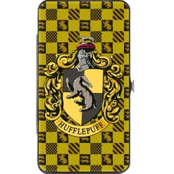 Hinged Wallet - Harry Potter HUFFLEPUFF Crest Heraldry Checkers Golds Black