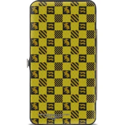 Hinged Wallet - Harry Potter HUFFLEPUFF Crest Heraldry Checkers Golds Black