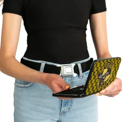 Hinged Wallet - Harry Potter HUFFLEPUFF Crest Heraldry Checkers Golds Black