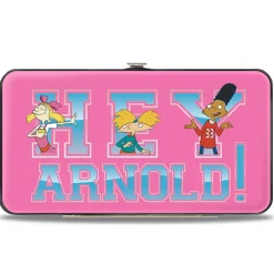 Hinged Wallet - HEY ARNOLD! 3-Character Poses + Stripes Pinks Blues