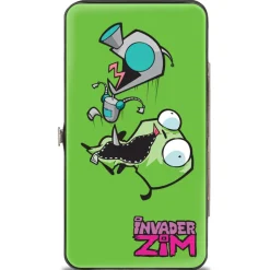 Hinged Wallet - INVADER ZIM GIR Pose and Title Logo + GIR and Costume Pose Green
