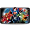 Hinged Wallet - Justice League 4-Superhero C U Group Pose Splatter Black Multi Color
