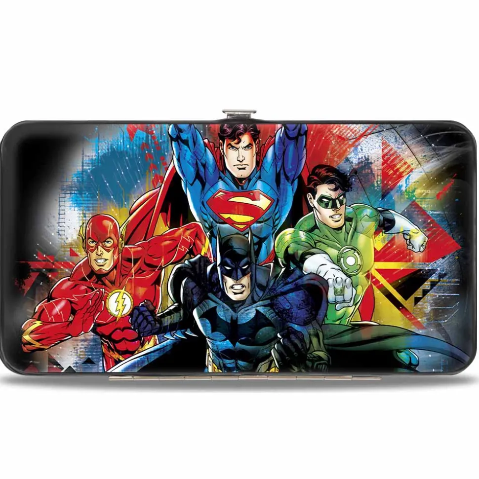 Hinged Wallet - Justice League 4-Superhero C U Group Pose Splatter Black Multi Color