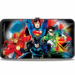 Hinged Wallet - Justice League 4-Superhero C U Group Pose Splatter Black Multi Color