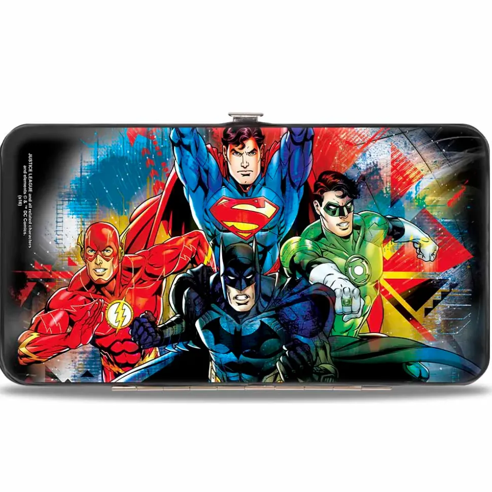 Hinged Wallet - Justice League 4-Superhero C U Group Pose Splatter Black Multi Color