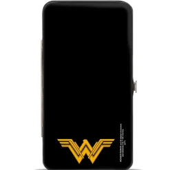 Hinged Wallet - Justice League 2017 Wonder Woman Pose + Icon Black White Gold Gray
