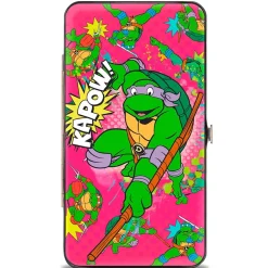 Hinged Wallet - KAPOW! Donatello Action Pose Scattered Turtle Action Poses Halftone Pinks