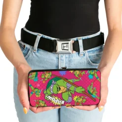 Hinged Wallet - KAPOW! Donatello Action Pose Scattered Turtle Action Poses Halftone Pinks