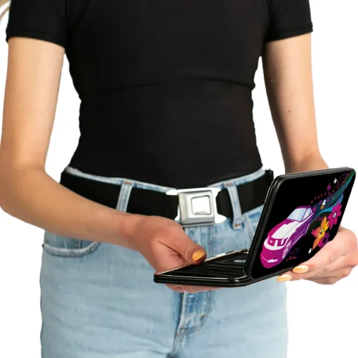 Hinged Wallet - Mustang PONY GIRL Butterflies Flowers Stars Black Pinks Purples