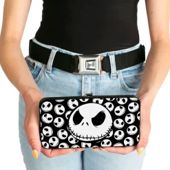 Hinged Wallet - Nightmare Before Christmas Jack Expression3 Centered Scattered Black White