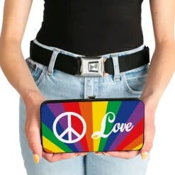 Hinged Wallet - PEACE and LOVE Rainbow Rays Multi Color White