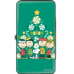 Hinged Wallet - Peanuts Holiday Christmas Tree Group Pose Greens
