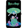 Hinged Wallet - Rick and Morty Portal Battle Scene + Botanical Cell Poses Collage Black