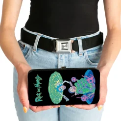 Hinged Wallet - Rick and Morty Portal Battle Scene + Botanical Cell Poses Collage Black