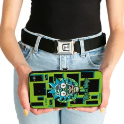 Hinged Wallet - Rick and Morty Logo and Circuit Faces and Blocks Multi Color