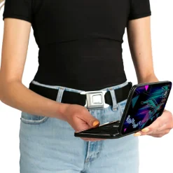 Hinged Wallet - ROAD RUNNER Action Pose Streak Triangles Black Blues Pinks