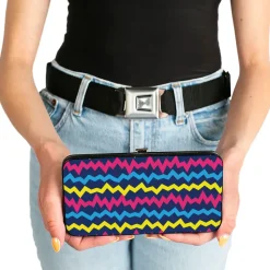 Hinged Wallet - Scribble Zig Zag Stripe Navy/Multi Color