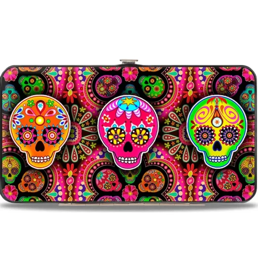 Hinged Wallet - Six Sugar Skulls Multi Color