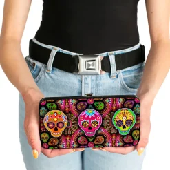 Hinged Wallet - Six Sugar Skulls Multi Color