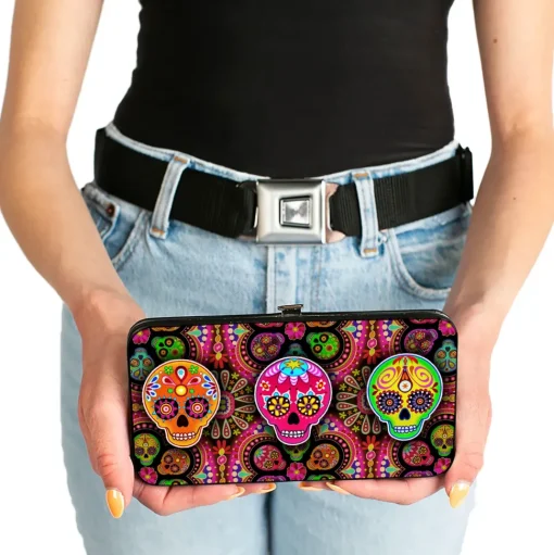 Hinged Wallet - Six Sugar Skulls Multi Color