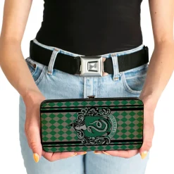 Hinged Wallet - SLYTHERIN Crest Stripes Diamonds Greens Black