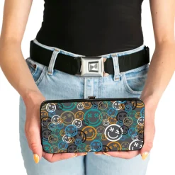 Hinged Wallet - Smiley Face Crossbones Stacked Gray/Multi Color