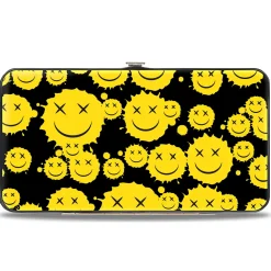 Hinged Wallet - Smiley Face Splatter Scattered Black/Yellow
