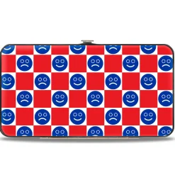 Hinged Wallet - Smiley Sad Face Checker Red/White/Blue