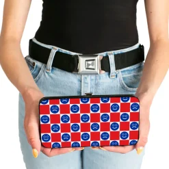 Hinged Wallet - Smiley Sad Face Checker Red/White/Blue