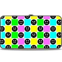Hinged Wallet - Smiley Sad Face Checker Multi Color/White