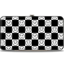 Hinged Wallet - Smiley Sad Face Checker Black/White