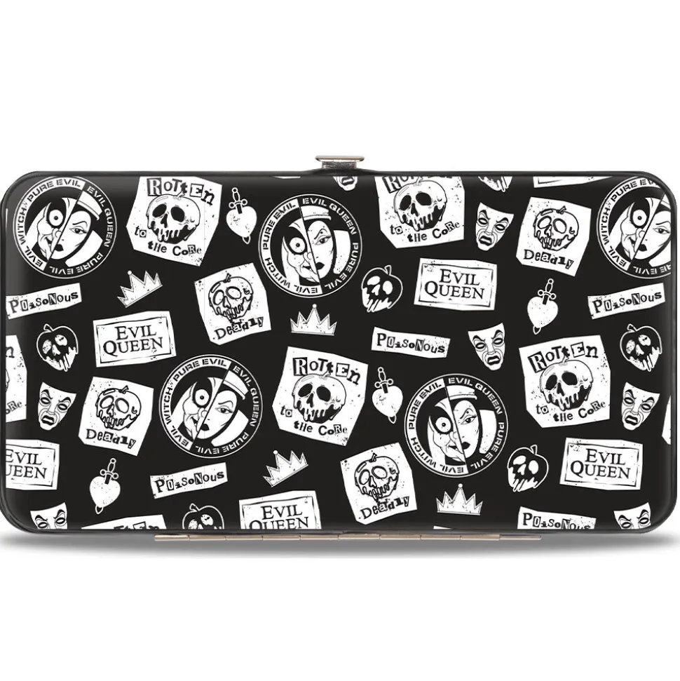 Hinged Wallet - Snow White's Evil Queen Icons Collage Black/White