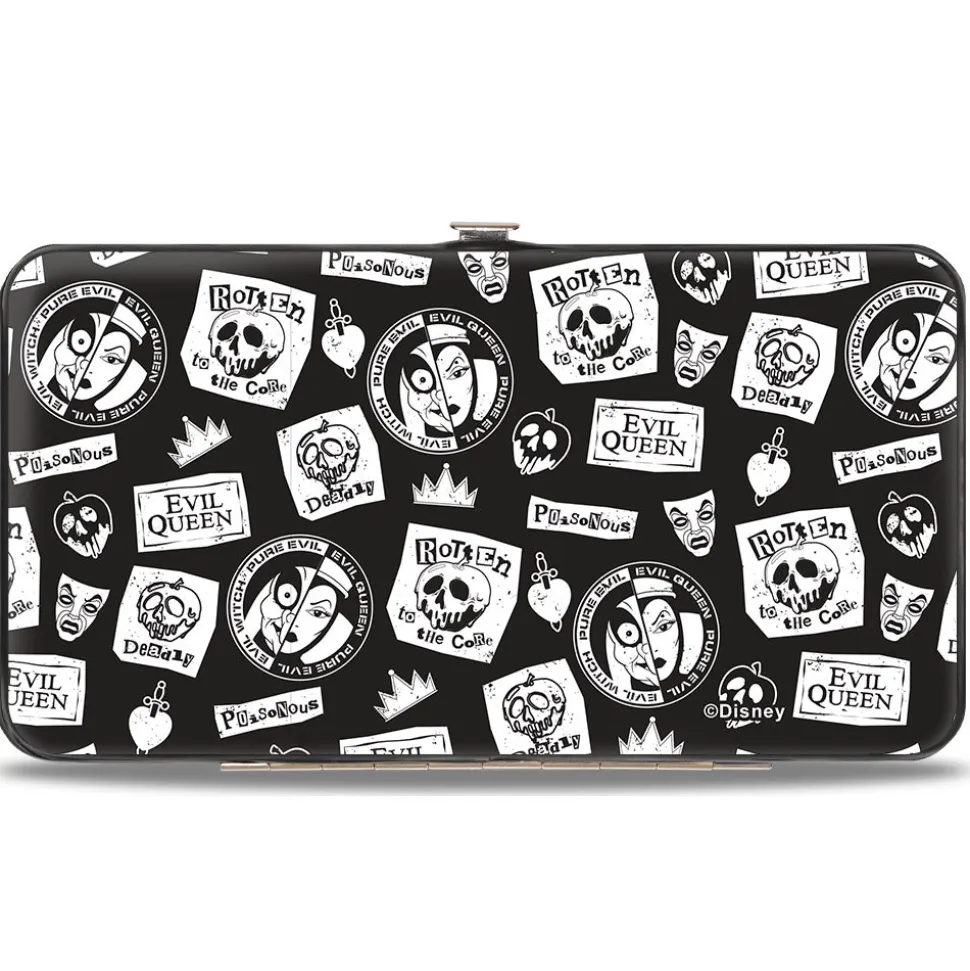 Hinged Wallet - Snow White's Evil Queen Icons Collage Black/White