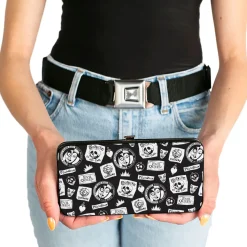 Hinged Wallet - Snow White's Evil Queen Icons Collage Black/White