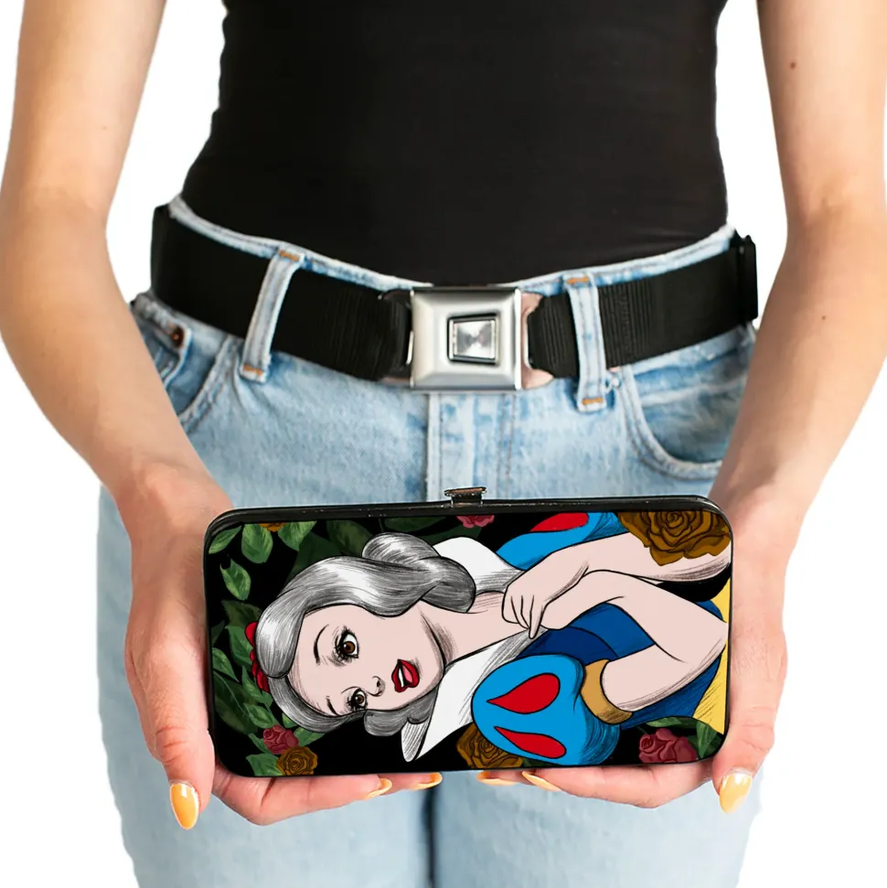 Hinged Wallet - Snow White Pose Sketch Roses Black Greens Reds Golds
