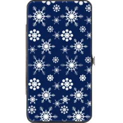 Hinged Wallet - Snowflakes Blue White