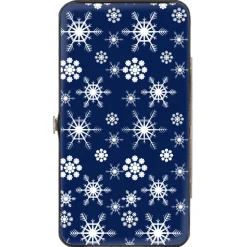 Hinged Wallet - Snowflakes Blue White