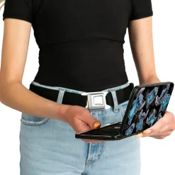 Hinged Wallet - Stitch 3-Poses Scattered Hibiscus Sketch Black Grays