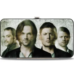 Hinged Wallet - Supernatural 4-Character Face Blur Symbols + Logo Grays Black
