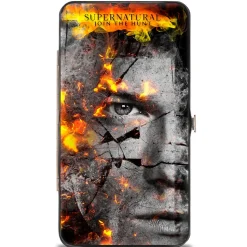 Hinged Wallet - SUPERNATURAL Sam + Dean Broken Faces CLOSE-UP Grays Flames