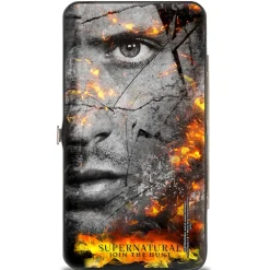 Hinged Wallet - SUPERNATURAL Sam + Dean Broken Faces CLOSE-UP Grays Flames