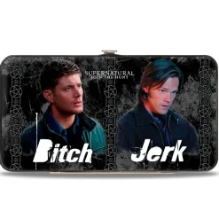 Hinged Wallet - SUPERNATURAL 4-Character Poses BITCH-JERK + IDJITS ASSBUTT Black Grays White