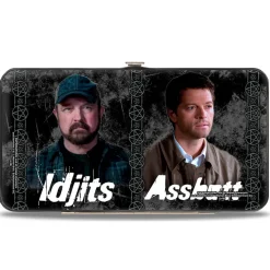 Hinged Wallet - SUPERNATURAL 4-Character Poses BITCH-JERK + IDJITS ASSBUTT Black Grays White