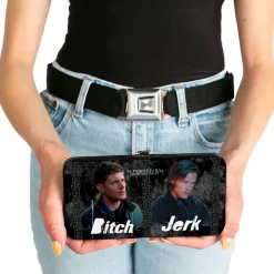 Hinged Wallet - SUPERNATURAL 4-Character Poses BITCH-JERK + IDJITS ASSBUTT Black Grays White